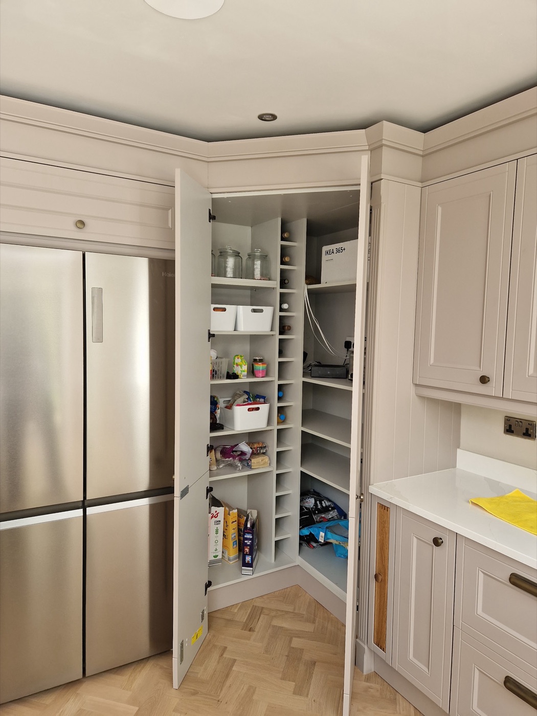 Bespoke shaker larder and pantry with wine storage, made and fitted by Kitchen King